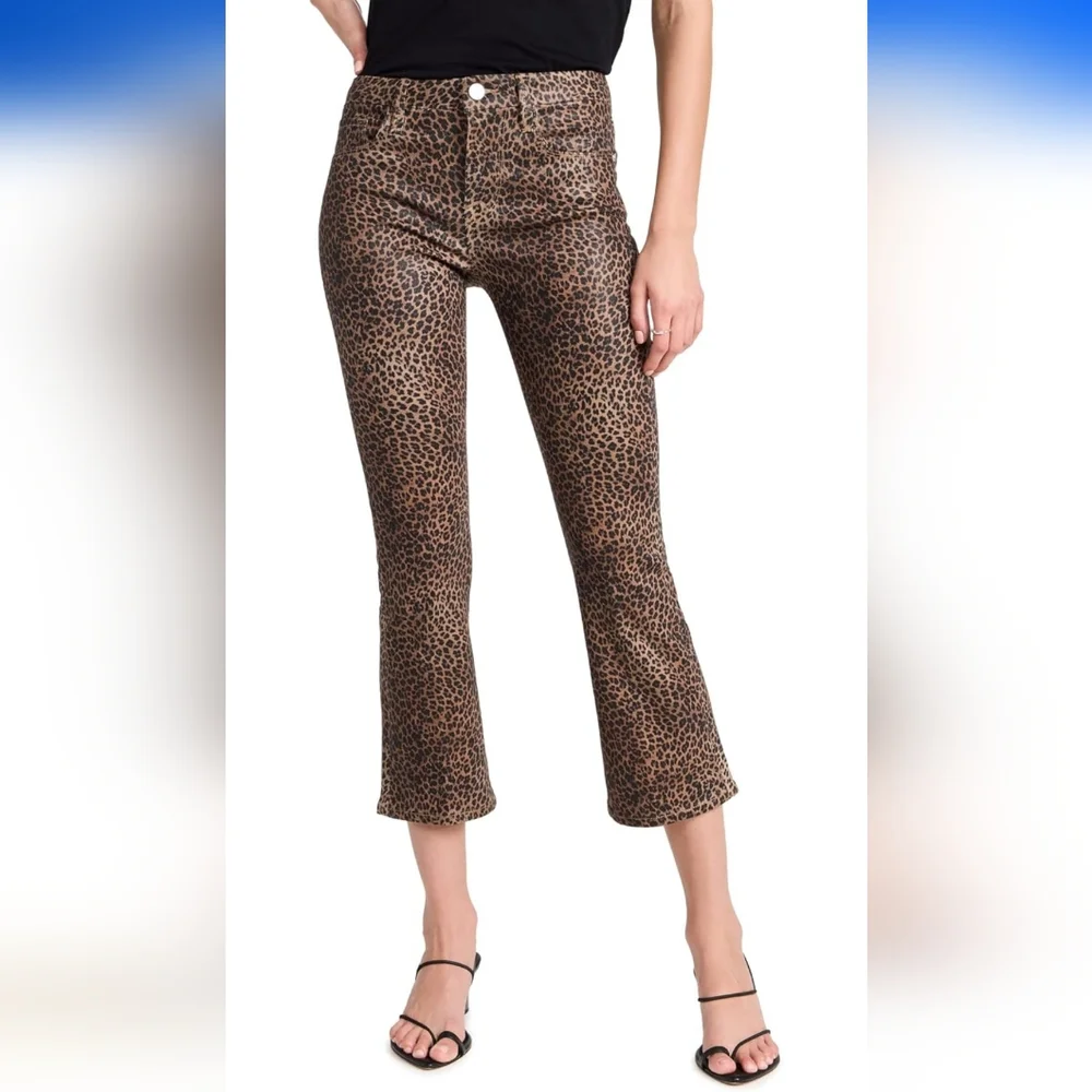 NWT FRAME Womens Le Crop Mini Mid-Rise Coated Bootcut Jeans Leooard Size 24 - Picture 2 of 13